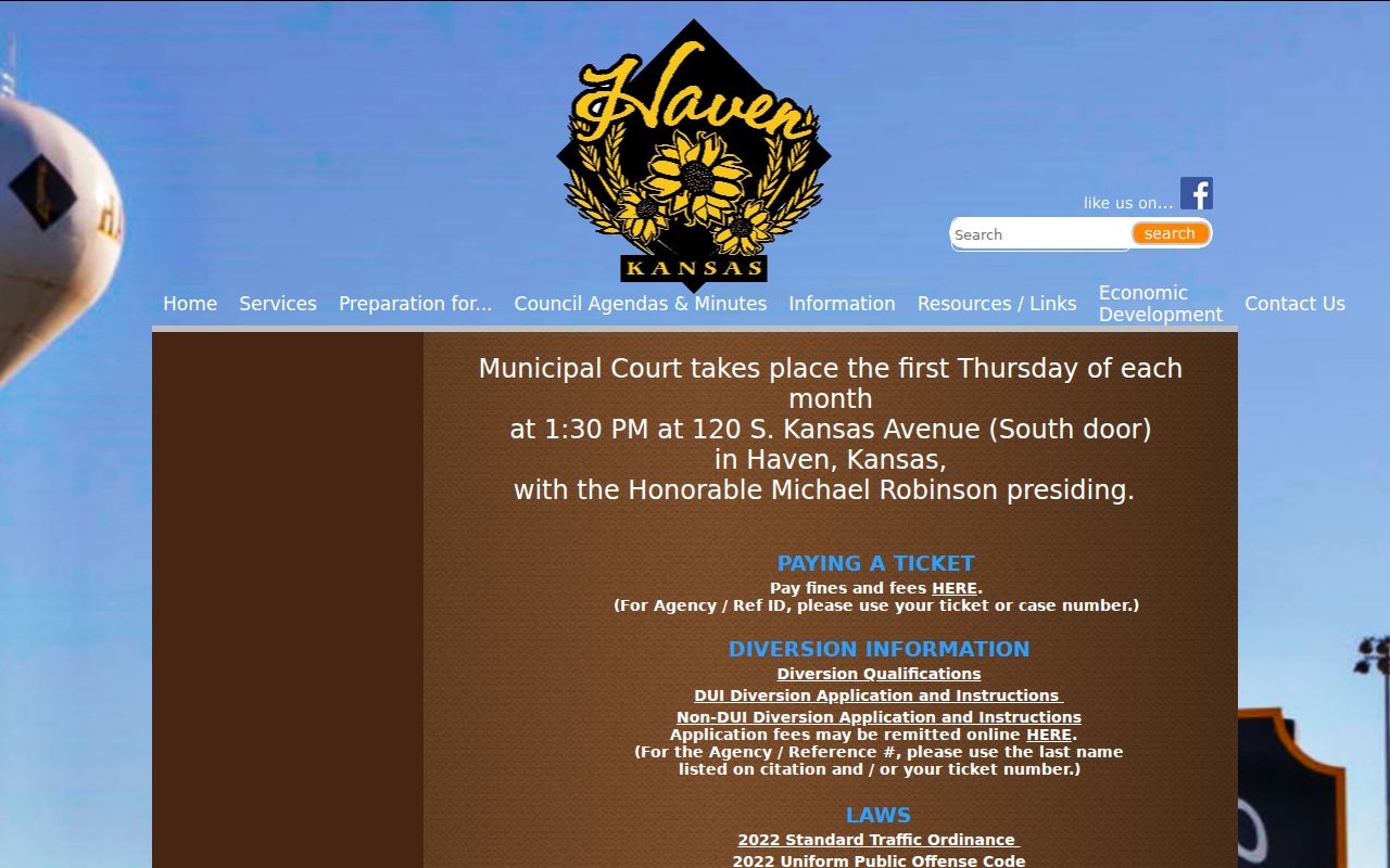 Reno County court calendar source for Haven Municipal Court