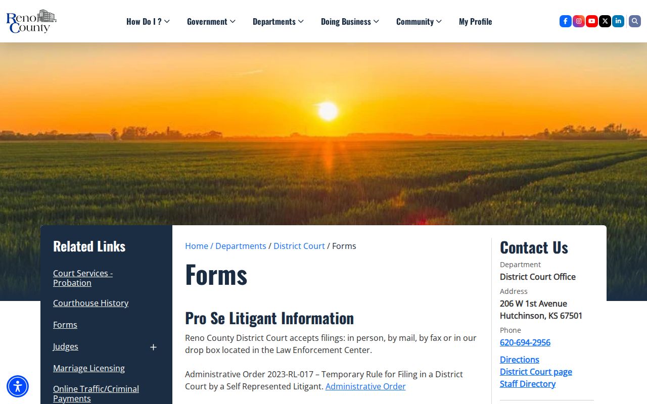 Reno County court record forms and filing methods