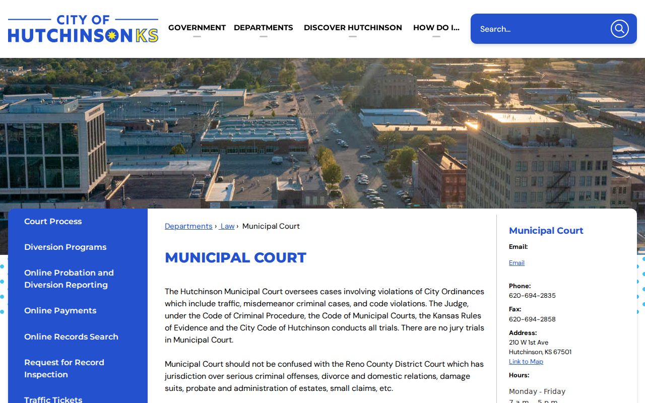 Reno County traffic ticket access through Hutchinson Municipal Court