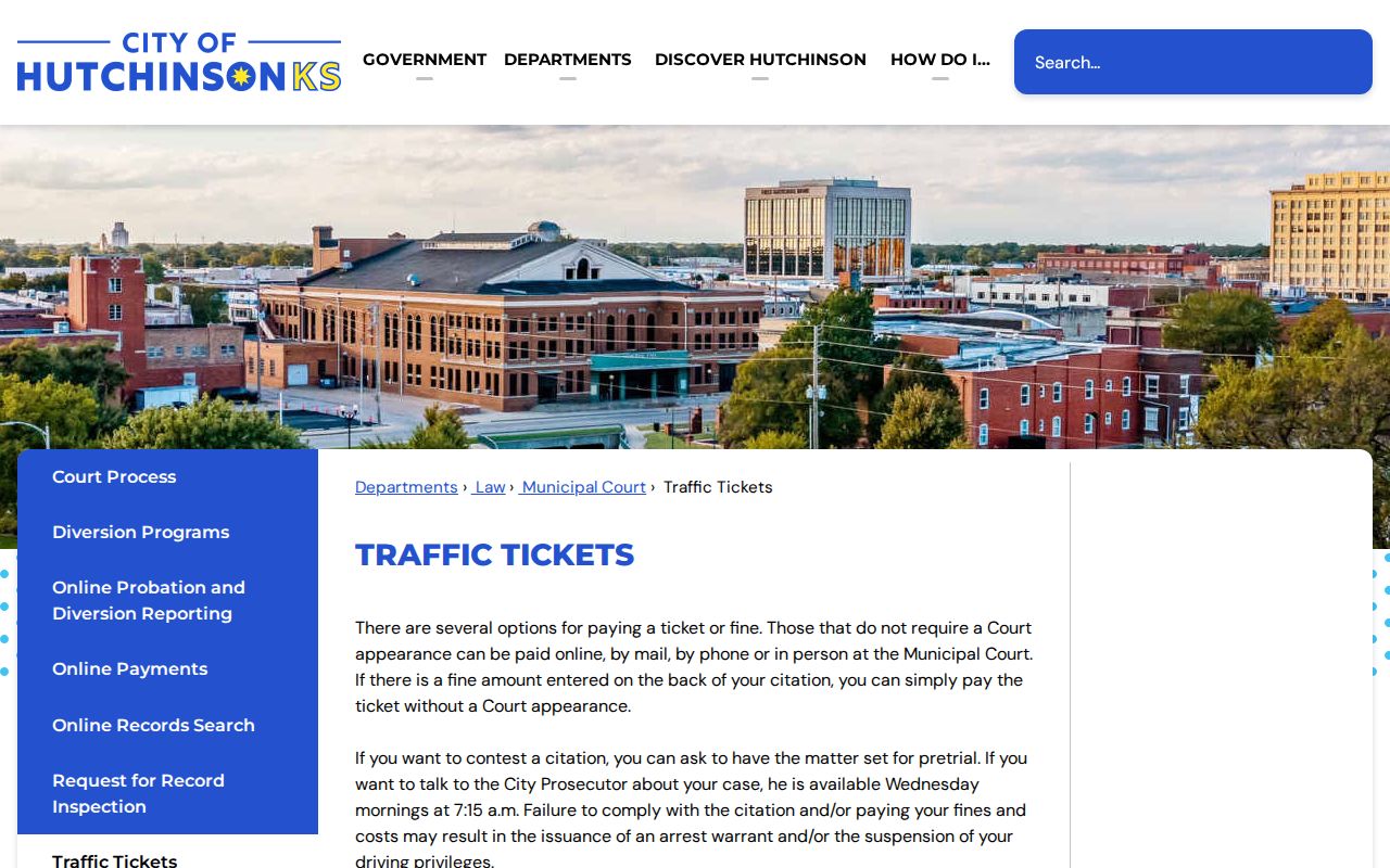 Reno County traffic ticket and diversion information for Hutchinson
